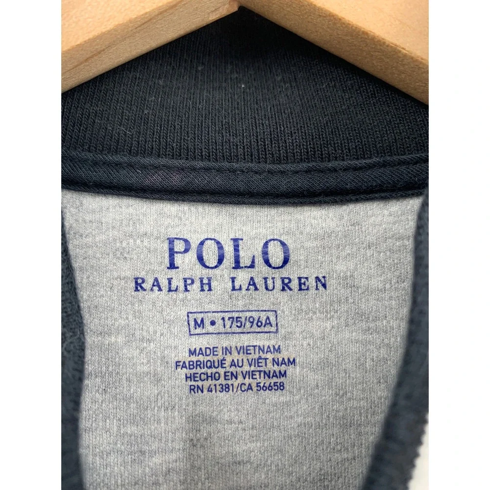 Polo Ralph Lauren Jacket Mens Medium Gray Black Full Zip Track Preppy